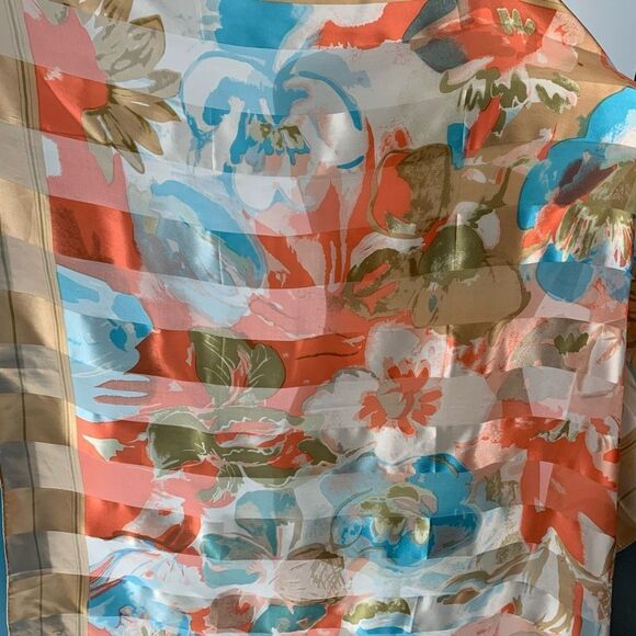 PIERRE CARDIN 100% silk BEIGE BLUE SCARF - Picture 3 of 8